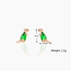 925 Silver Dinosaur Stud Earrings Set w/ Zircon, Colorful Animal Jewelry