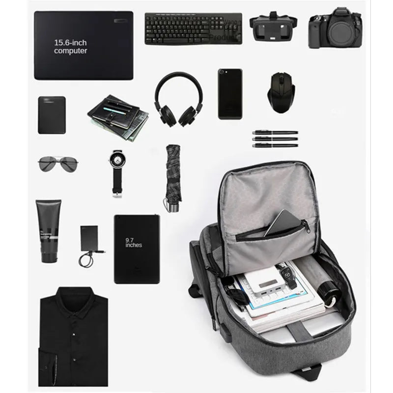 15.6'' Waterproof Backpack USB Charging School Bag Anti-theft Women Men Bags Lap
