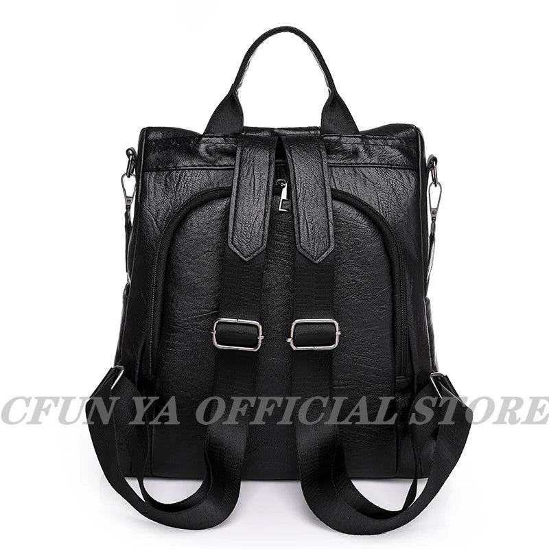 Women's Leather Backpack Anti-theft Travel Bag Girls Mochila Knapsack