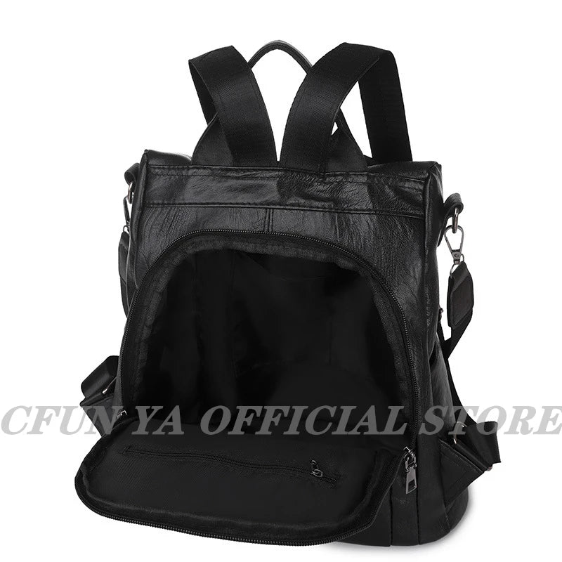 Women's Leather Backpack Anti-theft Travel Bag Girls Mochila Knapsack