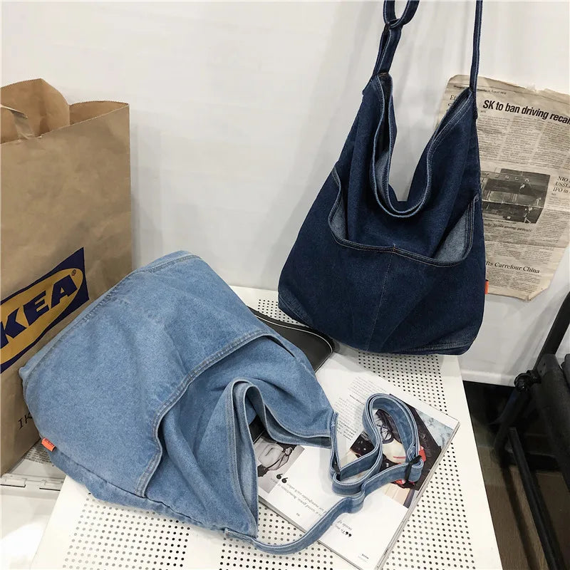CGCBAG Denim Canvas Tote Bag Large Capacity Shoulder Handbag