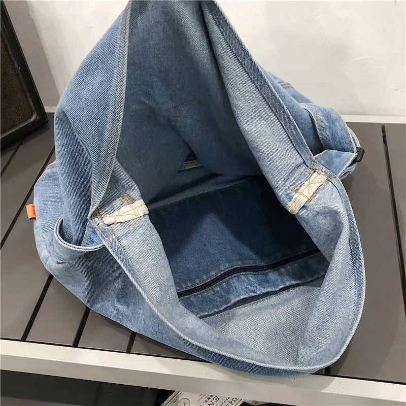CGCBAG Denim Canvas Tote Bag Large Capacity Shoulder Handbag
