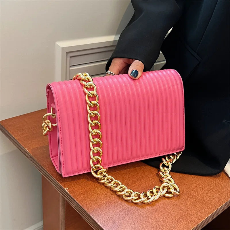 Thick Chain Shoulder Bag Women Handbags PU Leather Crossbody Bags