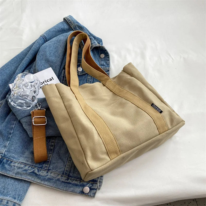 Casual Women's Canvas Shoulder Bag Large Capacity Tote Bag Preppy Style