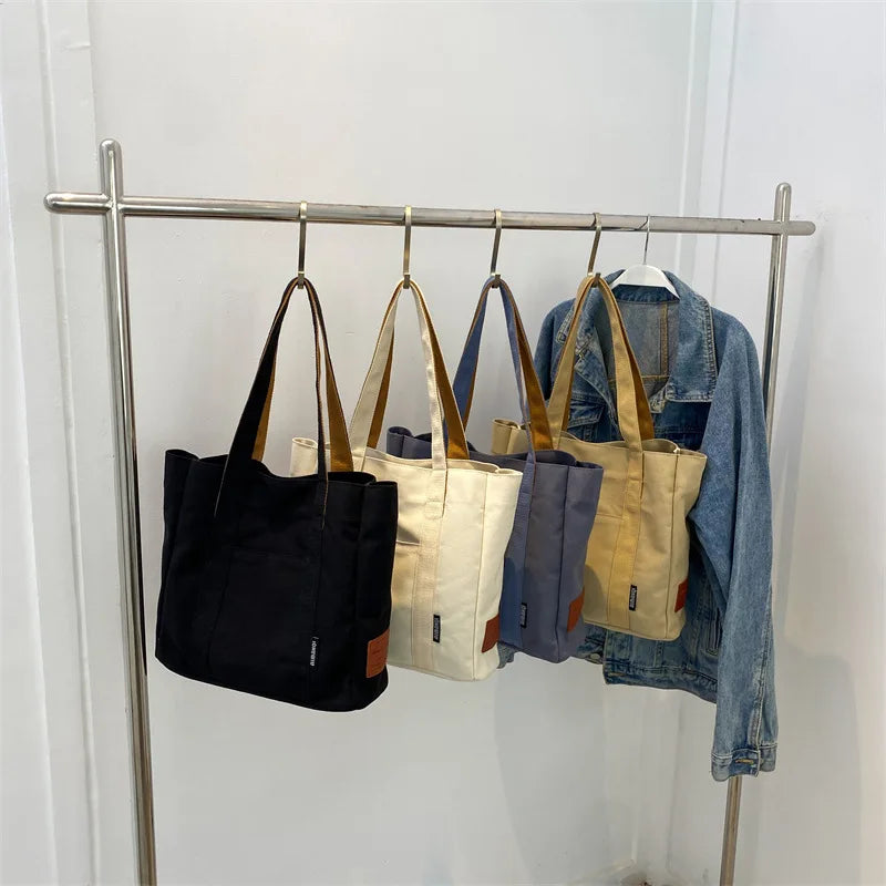 Casual Women's Canvas Shoulder Bag Large Capacity Tote Bag Preppy Style