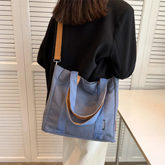 Casual Women's Canvas Shoulder Bag Large Capacity Tote Bag Preppy Style