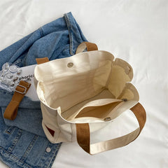 Casual Women's Canvas Shoulder Bag Large Capacity Tote Bag Preppy Style