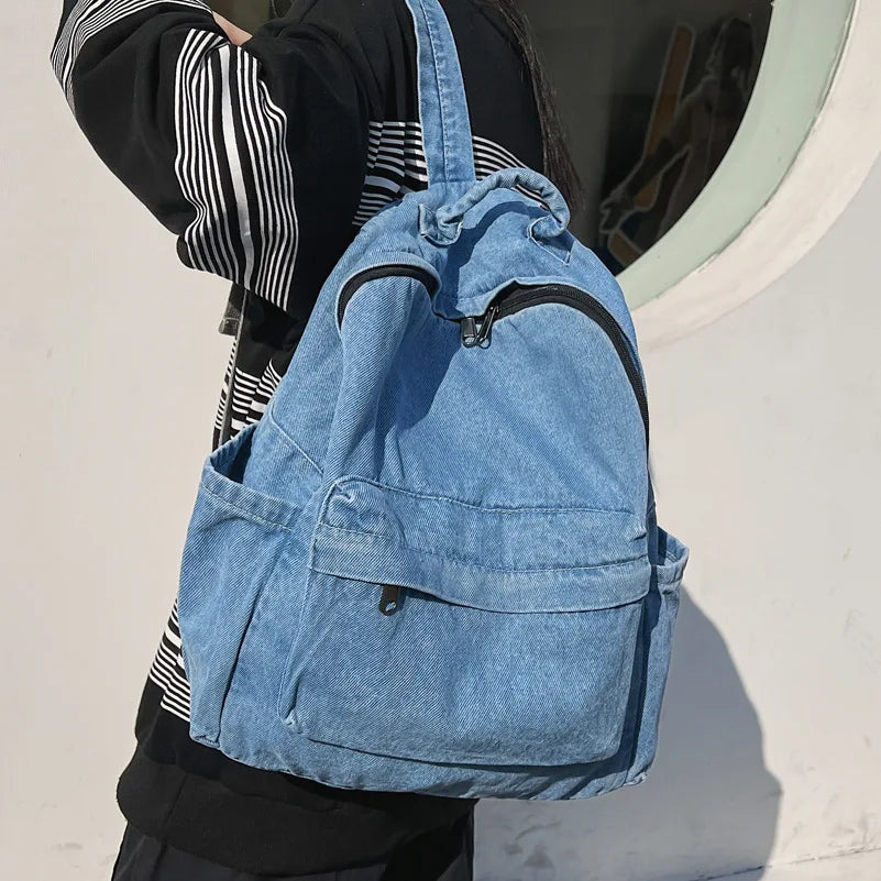 CGCBAG Denim Canvas Backpack Women Large Capacity School Backpack