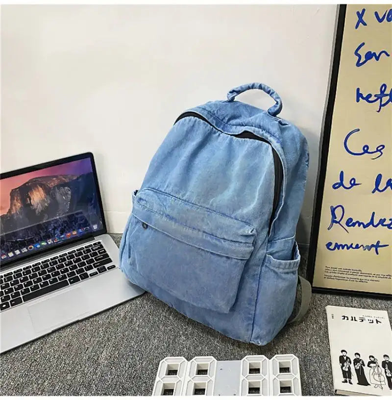 CGCBAG Denim Canvas Backpack Women Large Capacity School Backpack