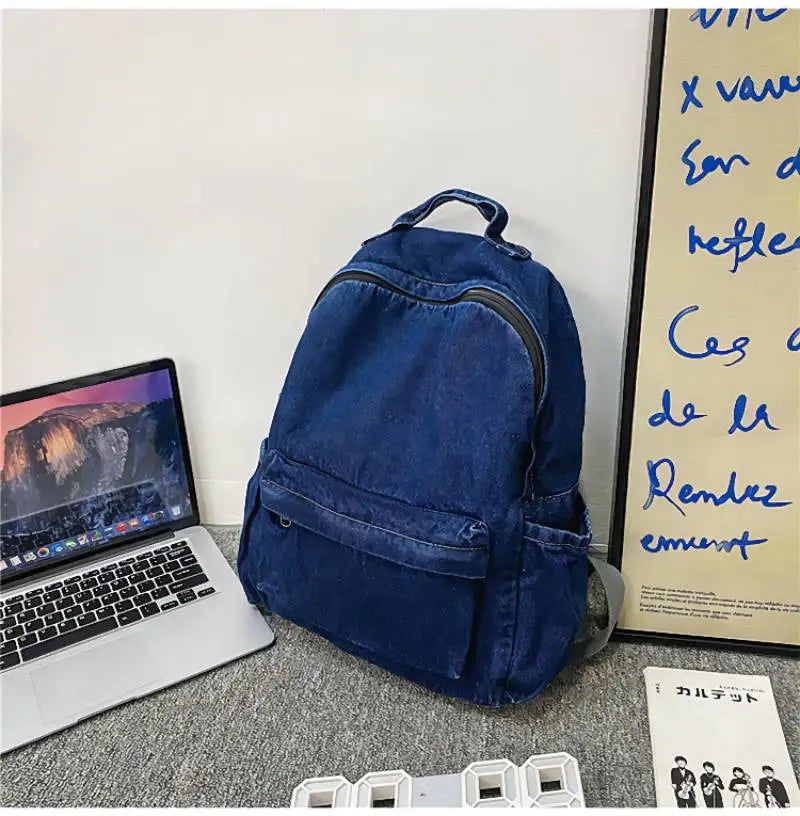 CGCBAG Denim Canvas Backpack Women Large Capacity School Backpack