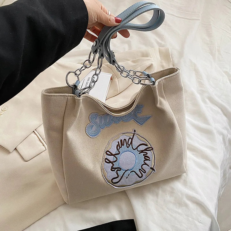 CGCBAG Women Canvas Shoulder Bag Embroidery Handbags Large Capacity