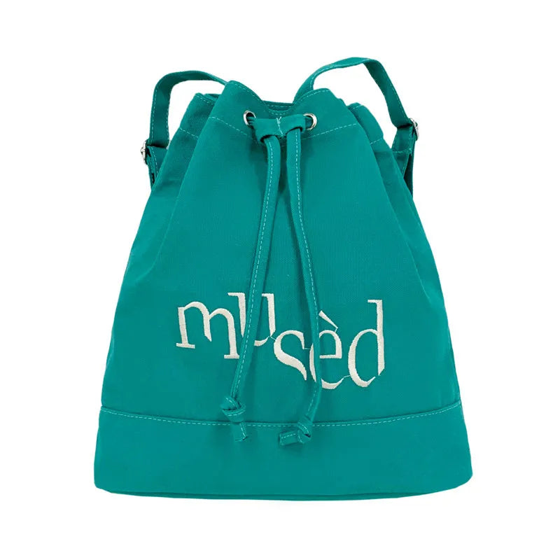 Canvas Women Backpack Letter Printing Backpack Female Retro Drawcord School Bag