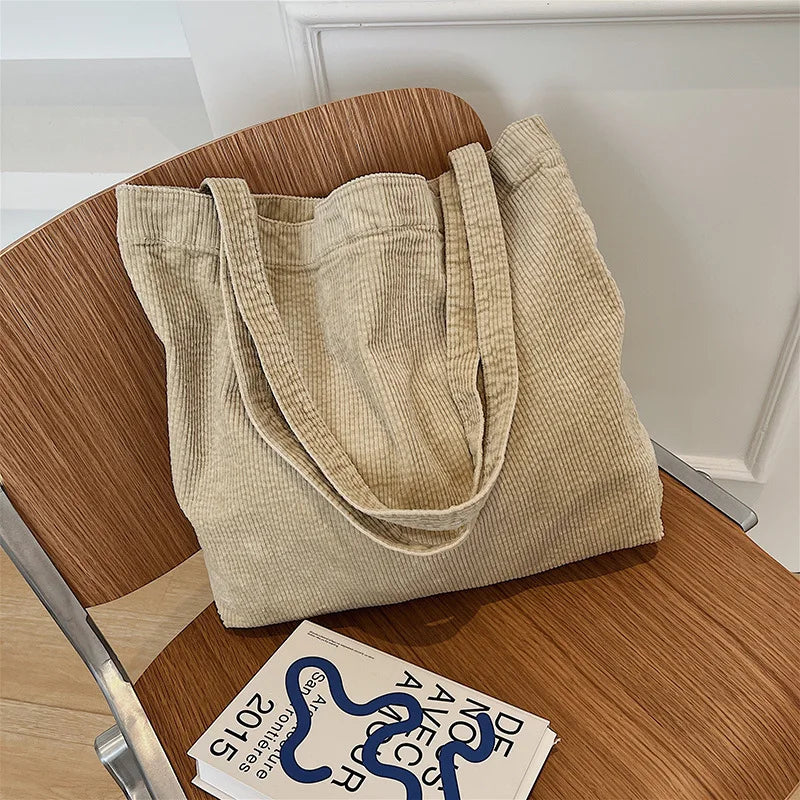 Retro Corduroy Canvas Women Shoulder Bag Large Tote Casual Shopper Handbag