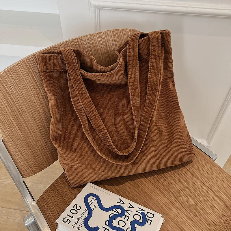 Retro Corduroy Canvas Women Shoulder Bag Large Tote Casual Shopper Handbag