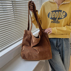 Retro Corduroy Canvas Women Shoulder Bag Large Tote Casual Shopper Handbag