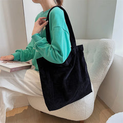 Retro Corduroy Canvas Women Shoulder Bag Large Tote Casual Shopper Handbag
