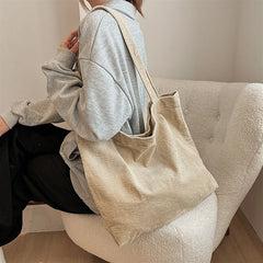 Retro Corduroy Canvas Women Shoulder Bag Large Tote Casual Shopper Handbag