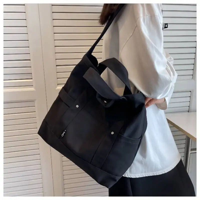 Solid Women Canvas Shoulder Bag Large Capacity Handbags Casual Tote Bag