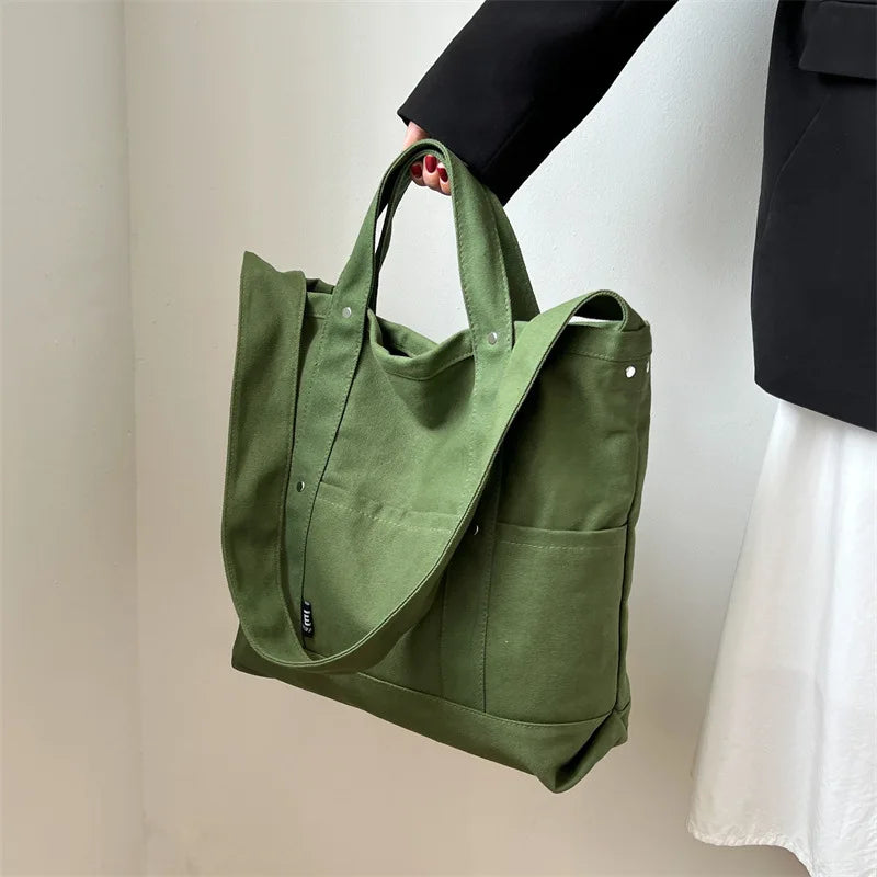 Solid Women Canvas Shoulder Bag Large Capacity Handbags Casual Tote Bag