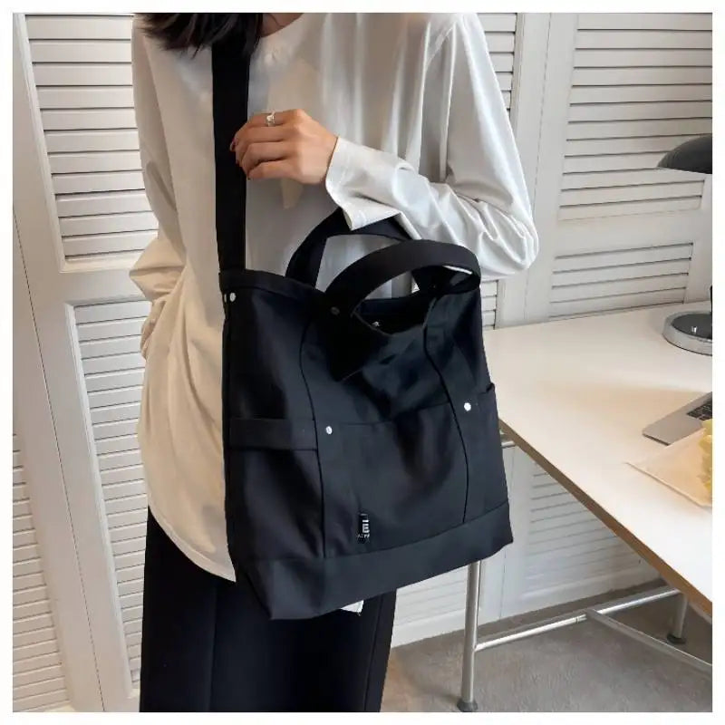 Solid Women Canvas Shoulder Bag Large Capacity Handbags Casual Tote Bag