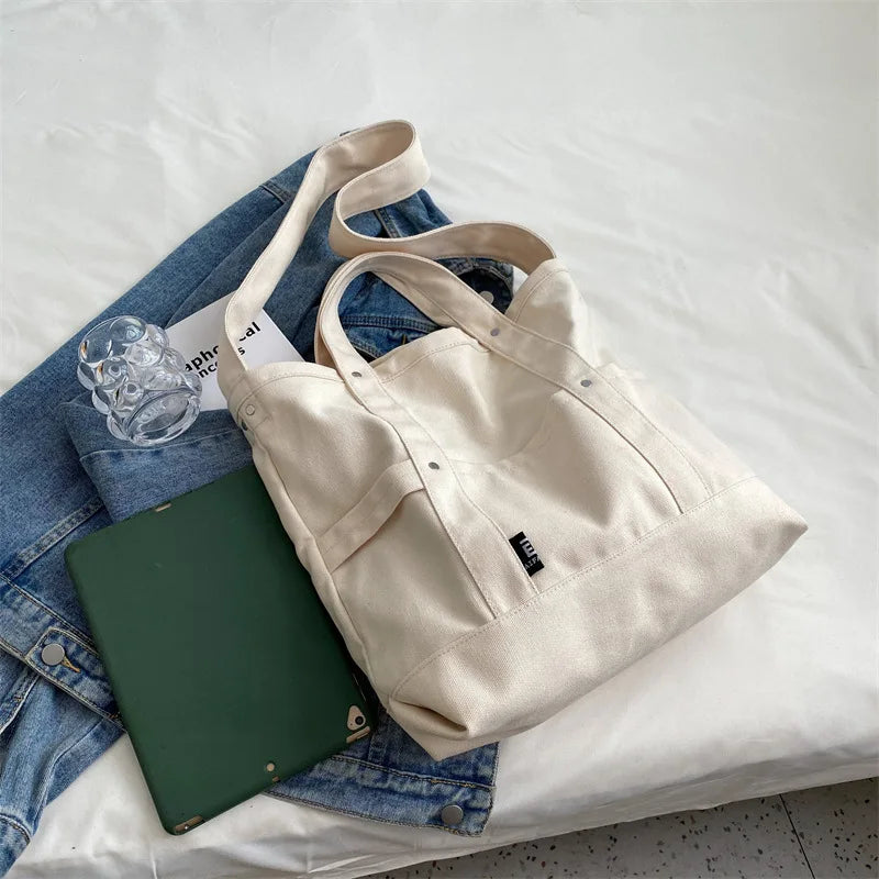 Solid Women Canvas Shoulder Bag Large Capacity Handbags Casual Tote Bag