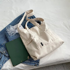 Solid Women Canvas Shoulder Bag Large Capacity Handbags Casual Tote Bag
