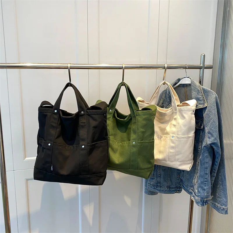 Solid Women Canvas Shoulder Bag Large Capacity Handbags Casual Tote Bag