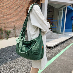 Solid Canvas Shoulder Bag Large Capacity Crossbody Handbags for Women