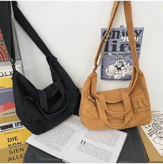 Solid Canvas Shoulder Bag Large Capacity Crossbody Handbags for Women