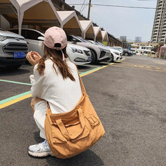 Solid Canvas Shoulder Bag Large Capacity Crossbody Handbags for Women