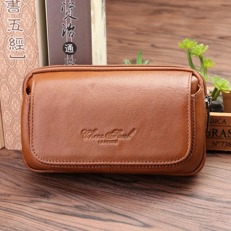 CHEER SOUL Leather Men Phone Bags Waist Belt Bag Fanny Pack Phone Pouch
