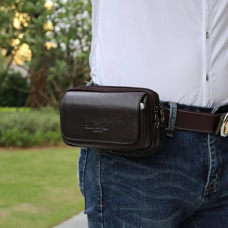 CHEER SOUL Leather Men Phone Bags Waist Belt Bag Fanny Pack Phone Pouch