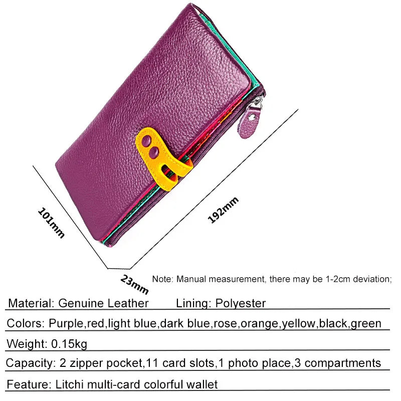 Women's Leather Long Clutch Purse with Zipper Pocket