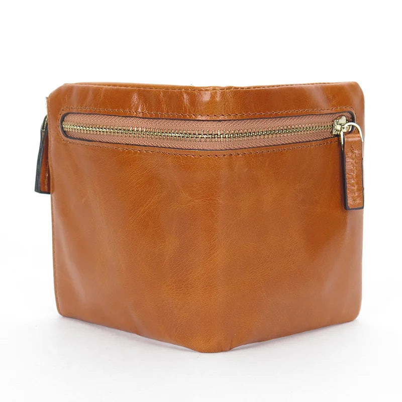 Guaranteed Oil Wax Leather Women's Wallet Two-fold Woman Purse
