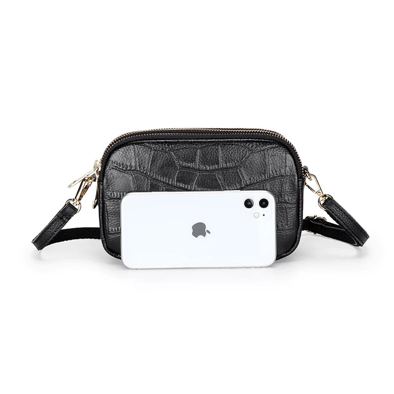 Cow Leather Women Messenger Bag Crocodile Pattern Style Large Capacity