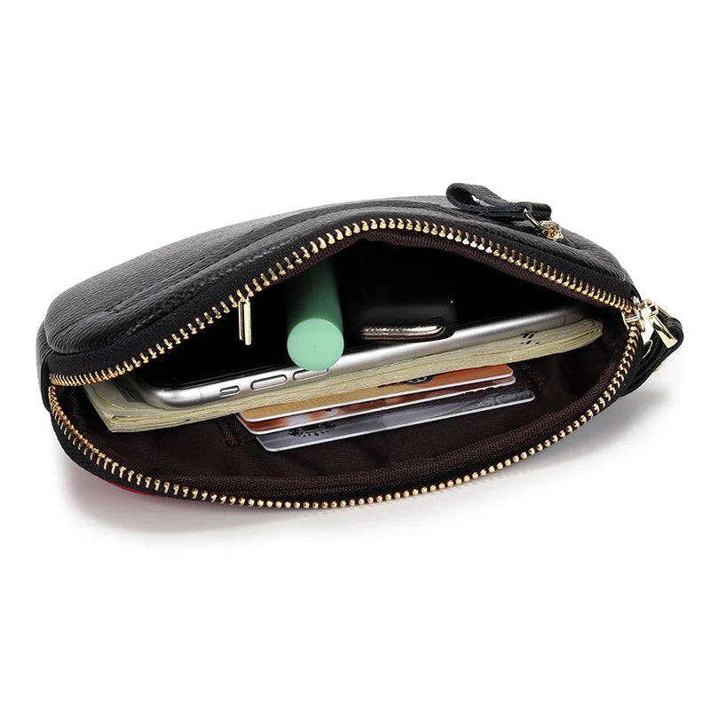 Cowhide Women Clutch Wallet Patchwork Hit Girl Zipper Purse