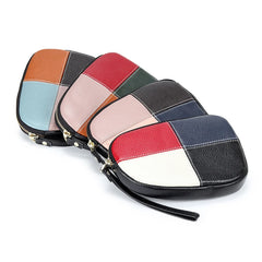 Cowhide Women Clutch Wallet Patchwork Hit Girl Zipper Purse