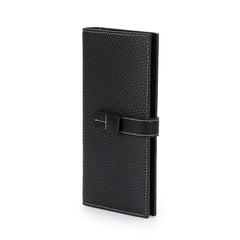 Cowhide Leather Zipper Purse Drawstring Long Wallet for Women