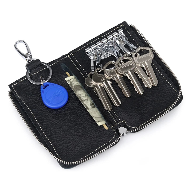 Leather Key Wallet Multi-function Key Chain Zipper Key Case Bag