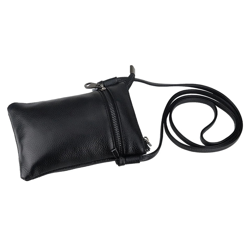 Cowhide Leather Women Messenger Bag Ladies Small Mobile Phone Bag