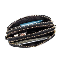 Leather Messenger Bag Female Three Zipper Embossing Flower Small Bag