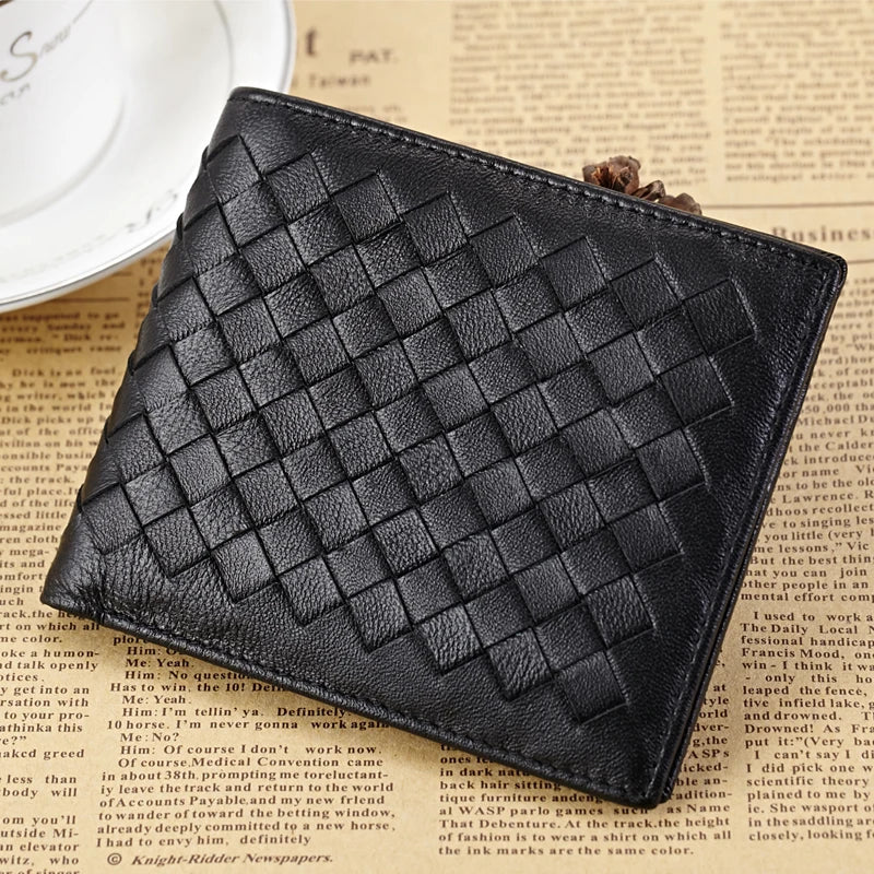 Sheep Skin Leather Knitting Style Men Wallets Long Purses
