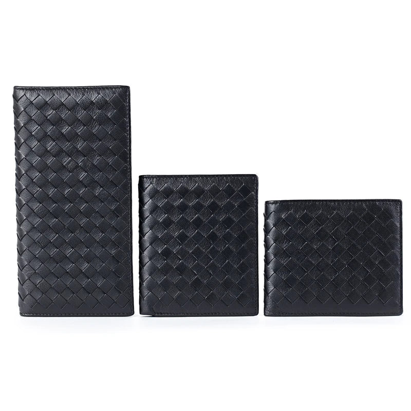 Sheep Skin Leather Knitting Style Men Wallets Long Purses
