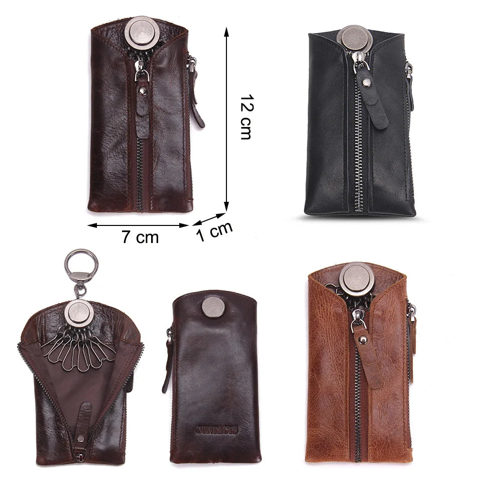 Leather Key Wallet Men Car Key Holder Zipper Keys Case Top Male Man Housekeeper