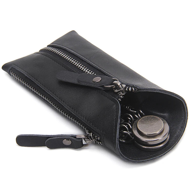 Leather Key Wallet Men Car Key Holder Zipper Keys Case Top Male Man Housekeeper