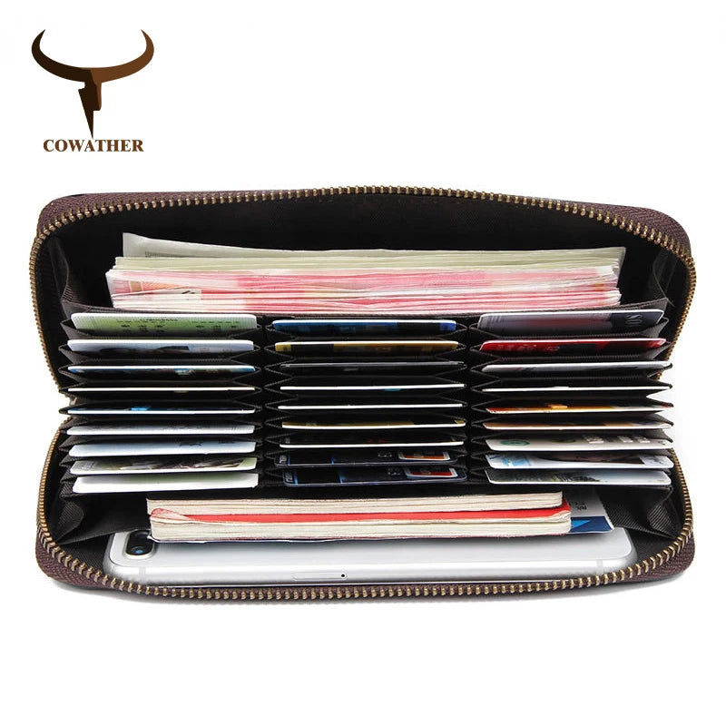 Cowhide Long Wallet Unisex Vintage Wallets