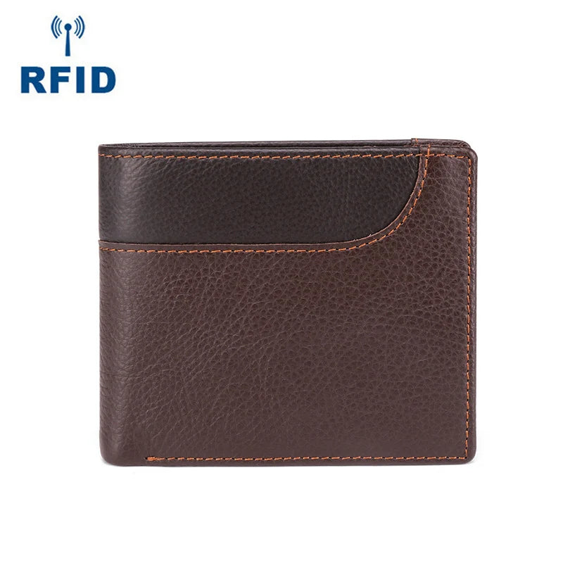 Vintage Cowhide Leather Men Wallet Short Male Purse