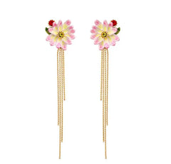 Enamel Glaze Flower Tassel Earrings