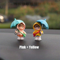 2pcs Cartoon Umbrella Couple Car Ornament Car Decoration
