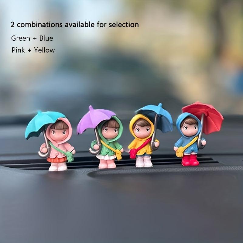 2pcs Cartoon Umbrella Couple Car Ornament Car Decoration